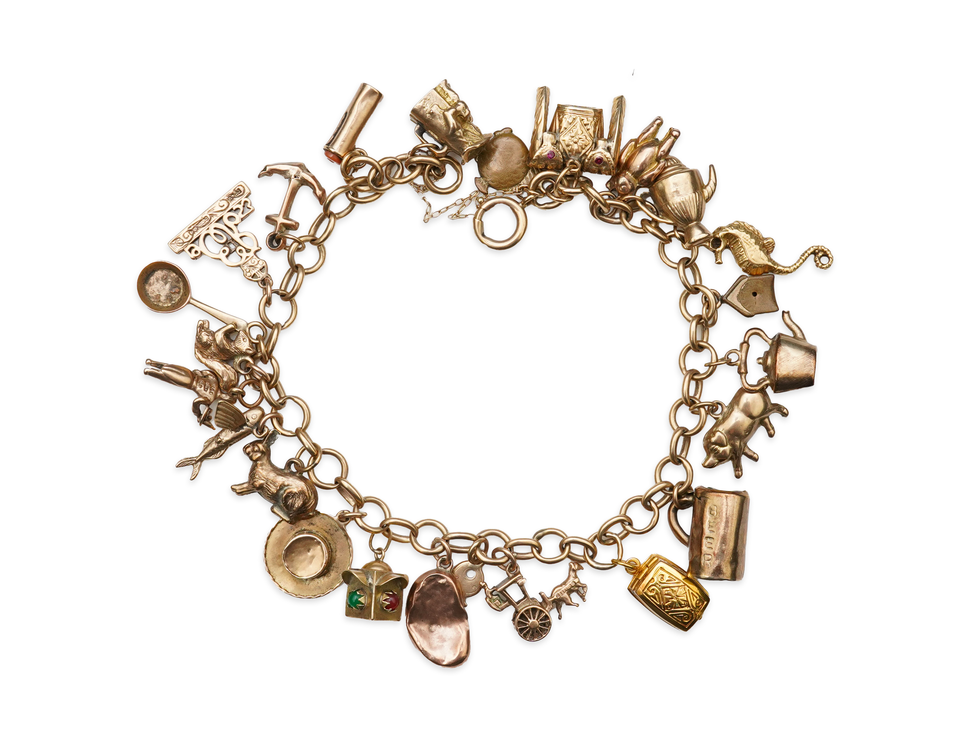 A gold charm bracelet